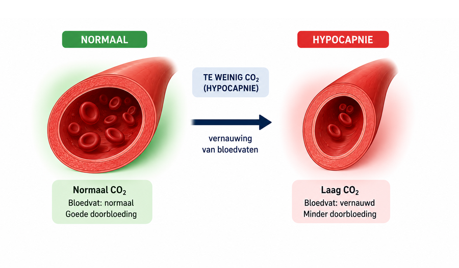 Bloedvatwijdte bij normaal CO₂ vs. laag CO₂